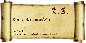 Kocs Balambér névjegykártya